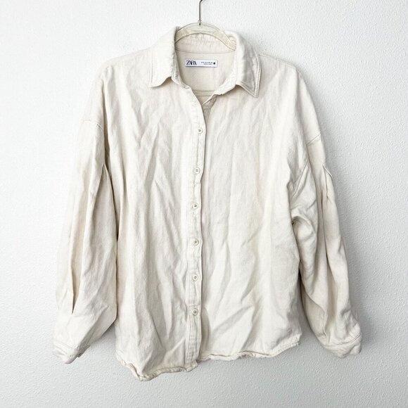 Zara Womens Small Cream Oversized Button Front Shacket - Picture 1 of 8